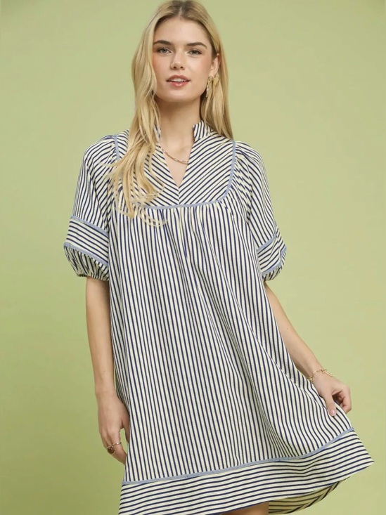 Umgee Dresses & Skirts - Umgee Striped Puff Sleeve Shift Dress
